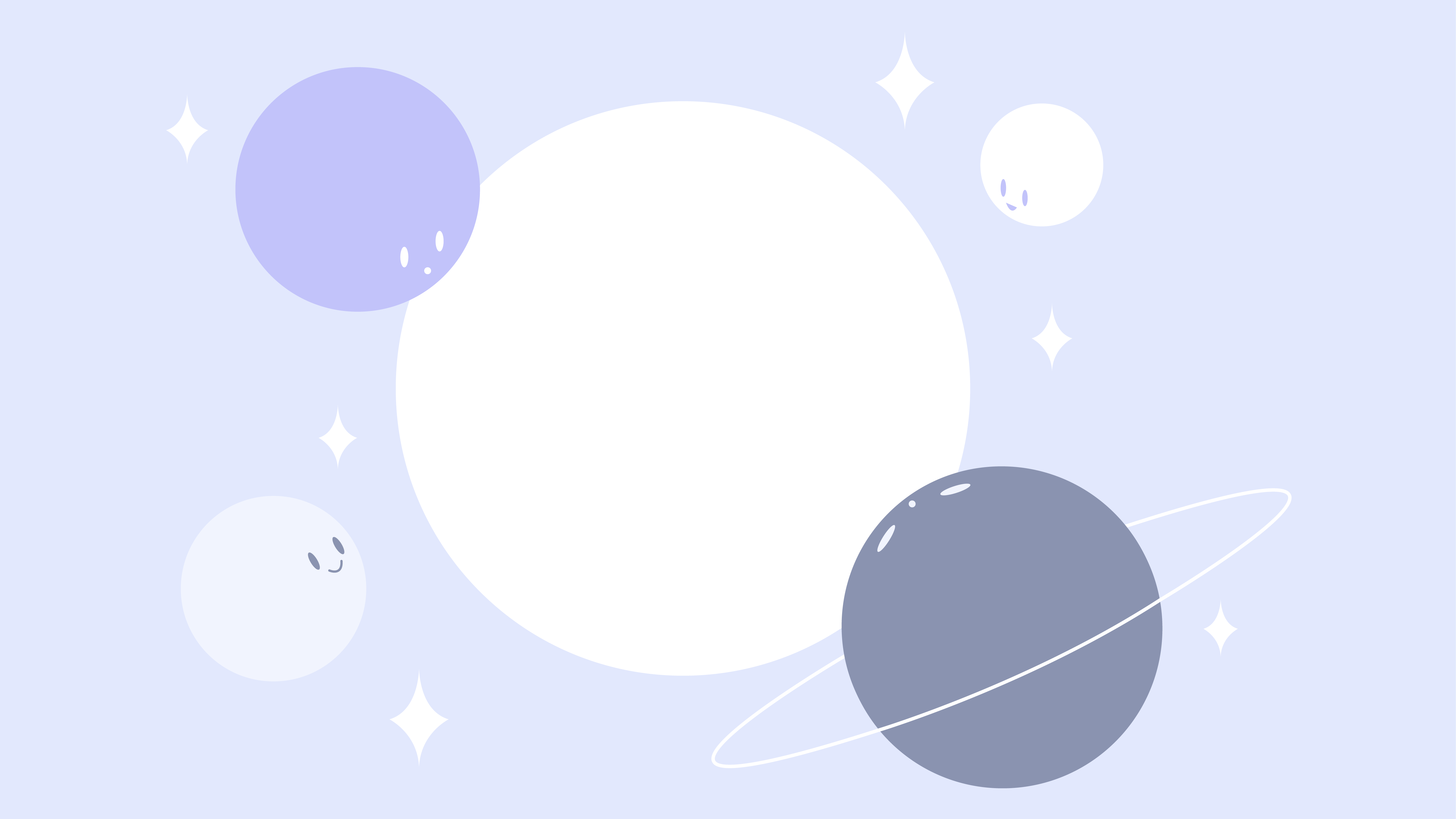 Graphic of planets and stars with an illustration of the artist